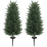 HOMCOM Lot de 2 cyprès artificiels de 100 cm, plante artificielle en plastique avec tige d'ancrage