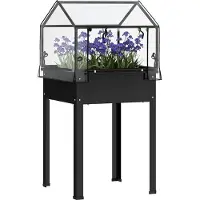 Outsunny Jardinière surélevée avec couvercle, jardinière surélevée pour herbes aromatiques avec trous de drainage