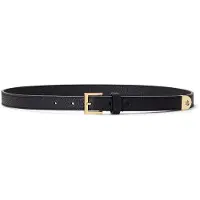 Ralph Lauren pour femme. 412912036002 Ceinture étroite en cuir grainé noir (1X), Casuel