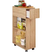 VCM Chariot de cuisine | Panier à rouleaux | Dimensions Étagère de cuisine env. H. 85 x W. 25 x D. 50 cm | espace de rangement suffisant et tiroir | roulable | Chariot de service - Tusal