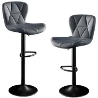 Hawthyhome Lot de 2 tabourets de bar en similicuir Réglables en hauteur Pivotants à 360° Avec dossier Gris foncé