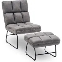 MCombo Fauteuil de relaxation Fauteuil de télévision Fauteuil de salon Set de poufs Tissu microfibre 0016 Gris foncé