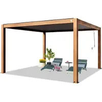 TOOLPORT PRIMEYARD Pergola 4x4 m poteaux en aluminium aspect bois avec lames orientables en aluminium pavillon