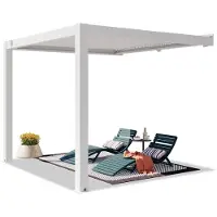 PRIMEYARD Pergola adossée 3x3 m poteaux en aluminium blancs avec lames orientables en aluminium