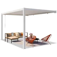 TOOLPORT PRIMEYARD Pergola adossée 3x4 m poteaux en aluminium blancs avec lames orientables en acier