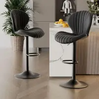 Hawthyhome Lot de 2 tabourets de bar réglables en hauteur avec dossier et repose-pieds Chaises de bar pivotantes à 360° Noir