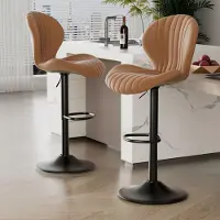 Hawthyhome Lot de 2 tabourets de bar réglables en hauteur avec dossier et repose-pieds Chaises de bar pivotantes à 360° Marron
