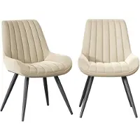 Hawthyhome Chaises de salle à manger, lot de 2 chaises rembourrées confortables Chaises de cuisine avec dossier Pieds en métal Beige