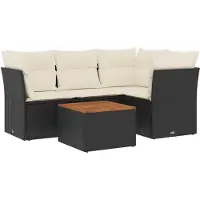 vidaXL Ensemble de salon de jardin 5 pièces avec coussins noir poly rotin