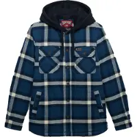 Superdry Borg Lined Hooded Overshirt Long Sleeve Shirt Bleu S Homme