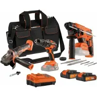 Dual Power Coffret 3 outils - DOUBLE PUISSANCE - 20 V - Perceuse/visseuse + meuleuse d'angle + perceuse à percussion - 2 batteries et chargeur - Sacoche