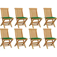 vidaXL Chaises de jardin avec coussins verts 8 pcs. Bois massif teck
