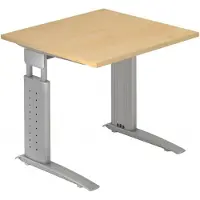 Hjh OFFICE PRO Bureau Série U | bac à câbles inclus | pied en C | hauteur réglable, Dimension plateau:80 x 80 cm, Couleur plateau:érable, Couleur piétement:argent