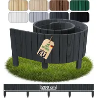 Pemicont Floranica Bordure de Jardin en bois 30 x 200 cm Gris foncé Bordurette de Pelouse Palissade de Gazon Flexible Rollborder