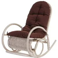 Mendler Fauteuil à bascule Esmeraldas, rocking-chair, fauteuil en rotin, blanc rembourrage marron