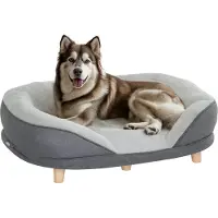 PawHut Canapé pour chien , canapé pour animaux avec dossier et pieds en bois, gris