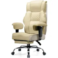 GTPLAYER Chaise gaming , chaise de bureau large avec ressorts ensachés, chaise PC ergonomique, chaise de bureau réglable et pivotante, cuir synthétique, ivoire