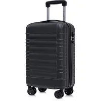 YONSLY Valise à roulettes Valise de voyage Valise à roulettes Bagage à main, avec 4 roulettes 360°, valise rigide, serrure à combinaison, poignée souple en caoutchouc (M, noir)