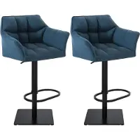 CLP Lot de 2 tabourets de bar Damaso, revêtement en tissu, pivotants et réglables en hauteur, charge maximale 240 kg, assise bleue, piètement noir