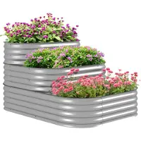 Outsunny Bac à fleurs surélevé en métal, à 3 niveaux, DIY bac à fleurs pour le jardin