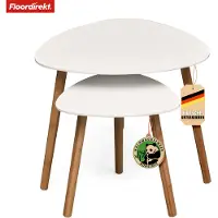 Floordirekt Lot de 2 tables basses Oregon, table d'appoint blanche, table de salon moderne en bambou et MDF, petite table blanche peu encombrante pour le salon