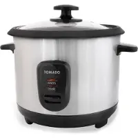 Tomado TRC1001S - Cuiseur de riz - 5 portions - Capacité de 1 litre - Fonction maintien au chaud - Revêtement antiadhésif - Sans PFAS - Design en acier inoxydable