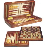 HOT Games Jeu d'échecs et de backgammon magnétique de luxe en bois d'acacia, 30 cm