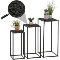 MCW Set de 3 tables à fleurs -N70, table d'appoint table support à fleurs, empilable, métal corde à papier ~ anthracite