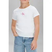 Calvin Klein Monologo Rib Baby Short Sleeve T-shirt Blanc 12 Years Fille