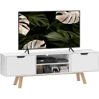 HOMCOM Meuble TV , meuble TV pour téléviseurs jusqu'à 65 pouces, meuble bas blanc