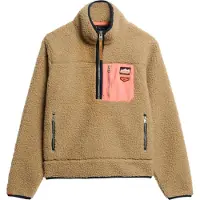 Superdry pour femme. W2012343A Polaire Vintage Retro beige demi-zip (M), Casuel, Polyester