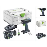 Festool T 18+3 Basic Perceuse-visseuse sans fil 18 V 50 Nm Brushless + 2x batterie 3,0 Ah + chargeur + Systainer