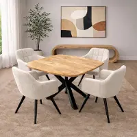 Zita Home Table à manger ronde Deens – 120 cm – Naturel – Bois de manguier