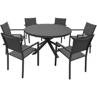 Happy Garden Salon de jardin GIALOVA en textilène gris 6 places - aluminium anthracite