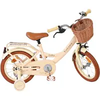 Volare Vélo Ashley pour filles 14 pouces – Crème, avec frein à rétropédalage et frein à main, roues d'entraînement amovibles, selle et guidon réglables, garde-chaîne fermé et panier