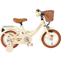 Volare Vélo pour enfants Ashley filles 12 pouces crème – roues stabilisatrices, frein à main et frein à rétropédalage, panier