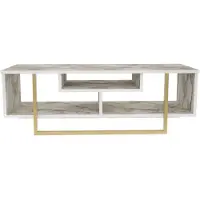 Skye Decor , Asal 120 - Ephesus, Or, Table de télévision, Blanc, 100 % PANNEAUX DE SPANCE REVÊTUES DE MÉLAMINE, 120 x 35,2 x 40,2 cm