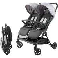 Bambisol - DS209 GRIS NOIR - Poussette double côte à côte | Pour jumeaux dès la naissance. Pliage ultra-compact | Noir Gris