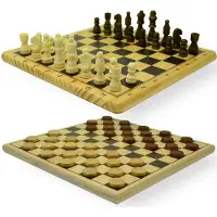 HOT Games Jeu d'échecs et de dames en bois imprimé 29 x 29 cm - Jeu en bois