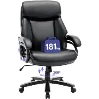 COLAMY Fauteuil de direction en similicuir, chaise de bureau ergonomique avec accoudoirs réglables, dossier profilé et assise extra-large, noir