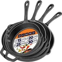 Kadax Poêles en fonte 15 + 20 + 25 + 30 cm, poêles en fonte, compatibles avec l'induction et allant au four, poêles en fonte pour induction, poêles à griller, poêles à frire en fonte, poêles à steak