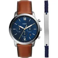 Fossil Montre à affichage analogique marine / marron / argent