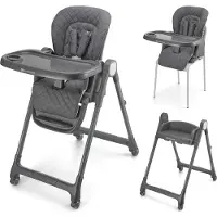 Kinderkraft TULO Chaise haute 3 en 1 dès 6 mois, réglable en hauteur, pliable, avec plateau & roulettes, Gris