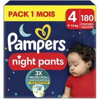 Pampers Night Pants Pack 1 Mois, Taille 4, 9-15kg, 180 couches-culottes