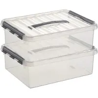 Sunware Q-line Boîte de rangement transparente/grise 10 litres - set de 2 pièces