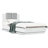 vidaXL Cadre de lit avec tête de lit et lampes LED blanc 90x200 cm