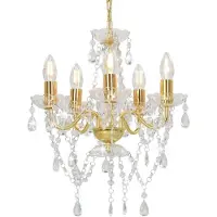 vidaXL Lustre avec perles de cristal Doré Rond 5 x E14