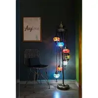 Halay Lampadaire turc fait main avec 7 boules de verre colorées – lampadaire oriental en mosaïque pour une lumière chaleureuse