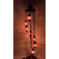 Halay Lampadaire turc fait main, 7 boules de verre colorées rouges - lampadaire oriental, hauteur 160 cm