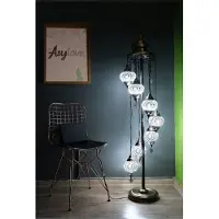 Halay Lampadaire turc fait main avec 7 boules de verre colorées – Lampe de sol mosaïque orientale en blanc